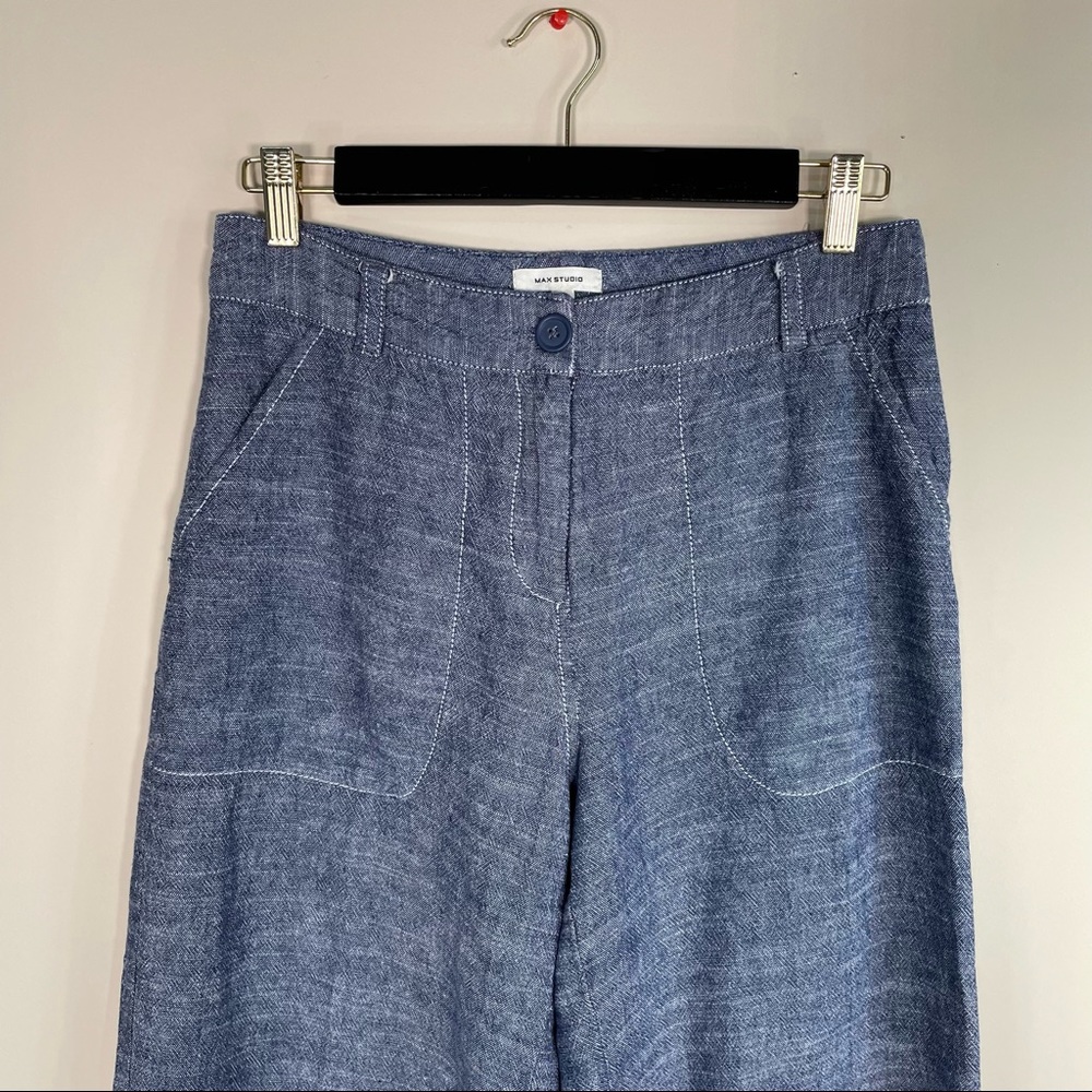 Max Studio Blue Wide Leg Linen Pants - Picture 8 of 9